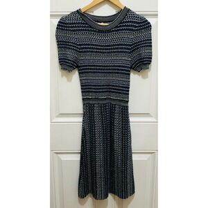 Free People XS Knit Mini Dress Blue Metallic Short Sleeve Fit & Flare‎